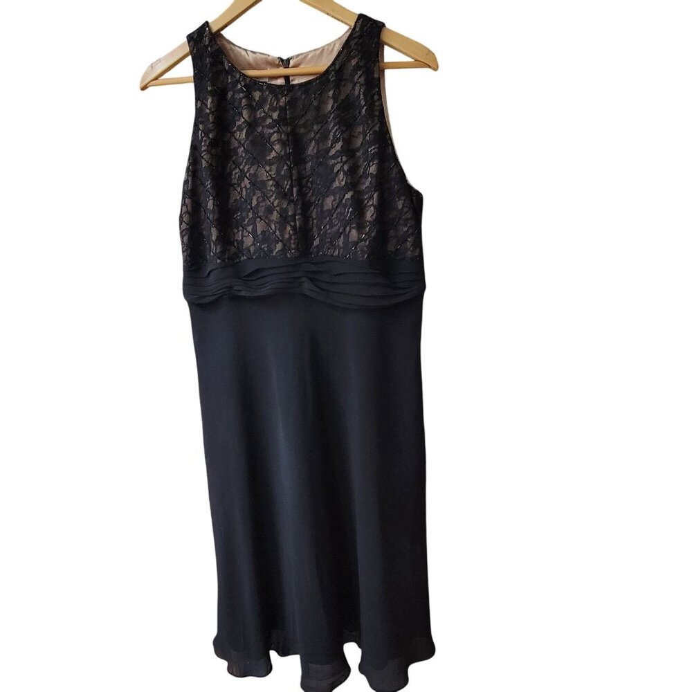 Evan Picone Black Lace & Satin Cocktail Dress Size 16 Elegant Sleeveless Formal